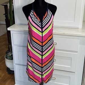 Vibrant Karri Blue Chevron Halter Dress